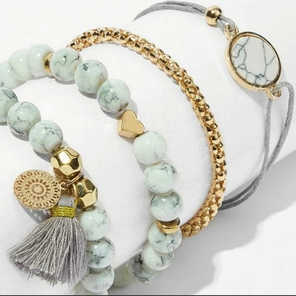 Marble & Gold Tone Four Piece Bracelet Set NEW - Picture 2 of 11